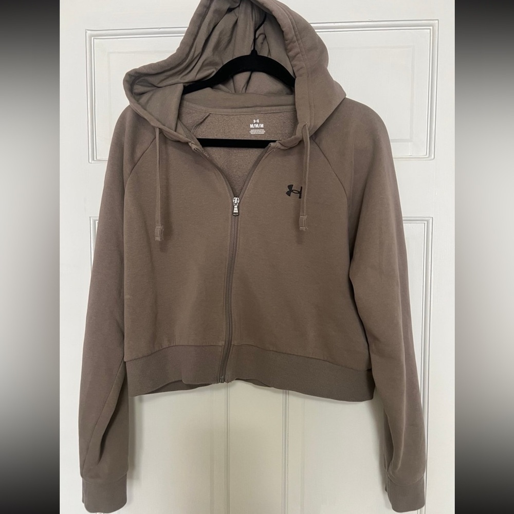 Under Armour Women's Cropped Taupe Hooded Zip up Sweatshirt